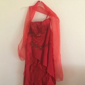 Brand New. Red formal gown w/ matching scarf.